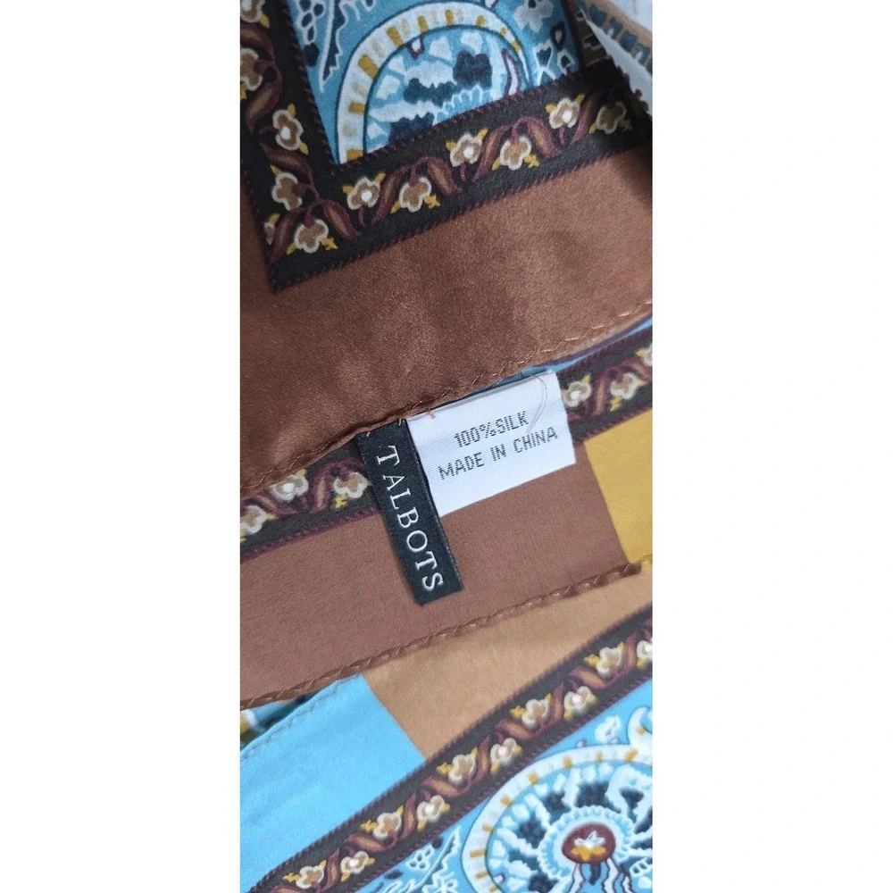 New Talbots Scarf Women Brown Teal Paisley‎ 100% Silk Foral Boho Festival